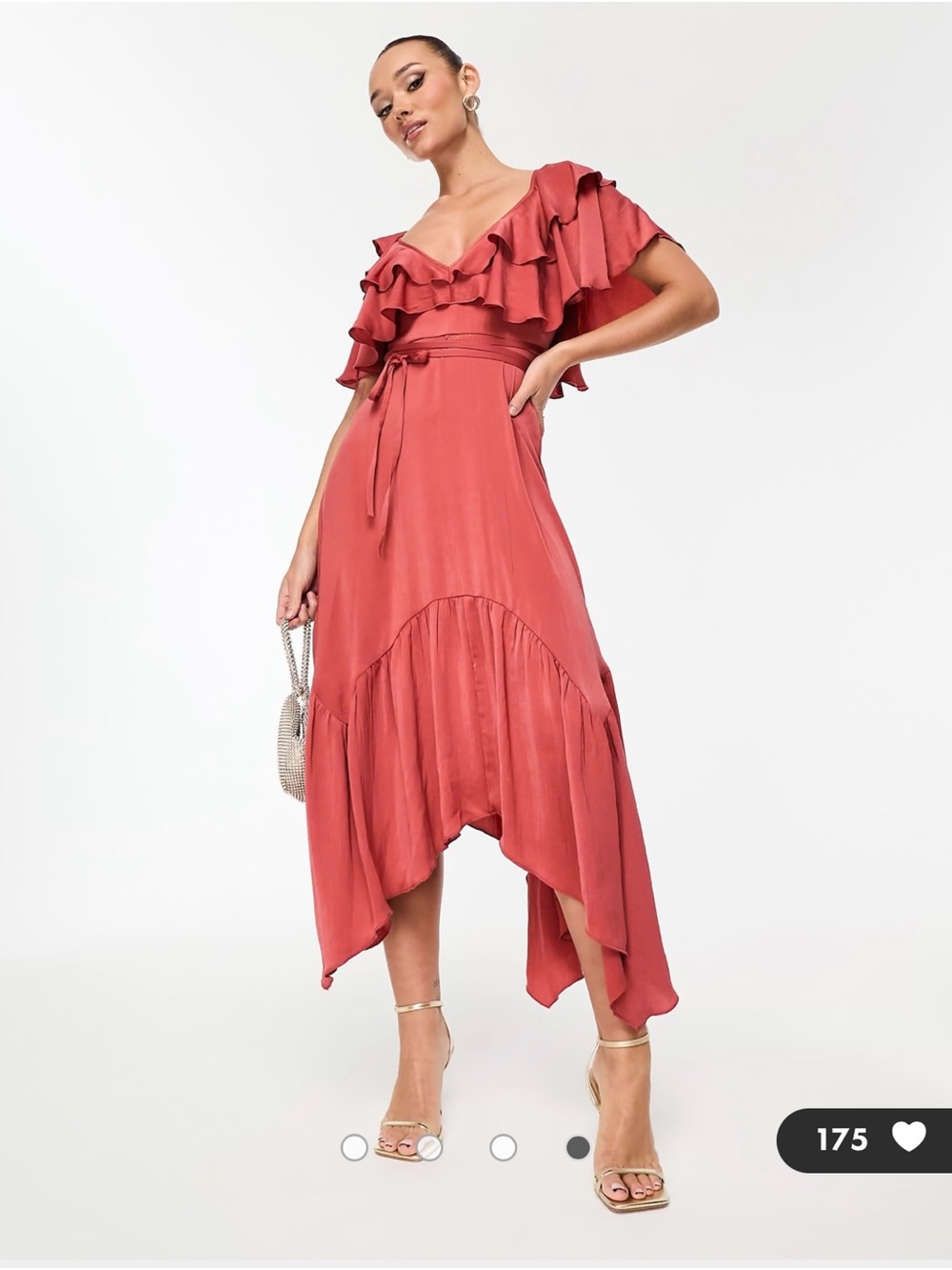 ASOS Ruffled Wrap High-Low Dress in Dusty Rose - Picture 2 of 6